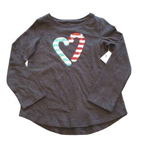 NWT Sonoma Girls Sz 4 Black Holiday Christmas Sequin Candy Cane LS Tee